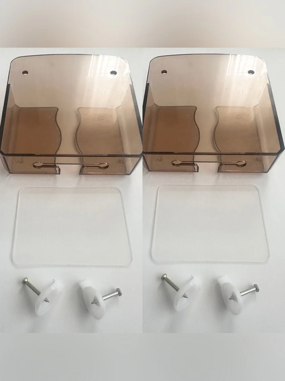 💞 New Set of 2 Smokey Brown Wall Mounted Cell Phone & Small Accessories Holders